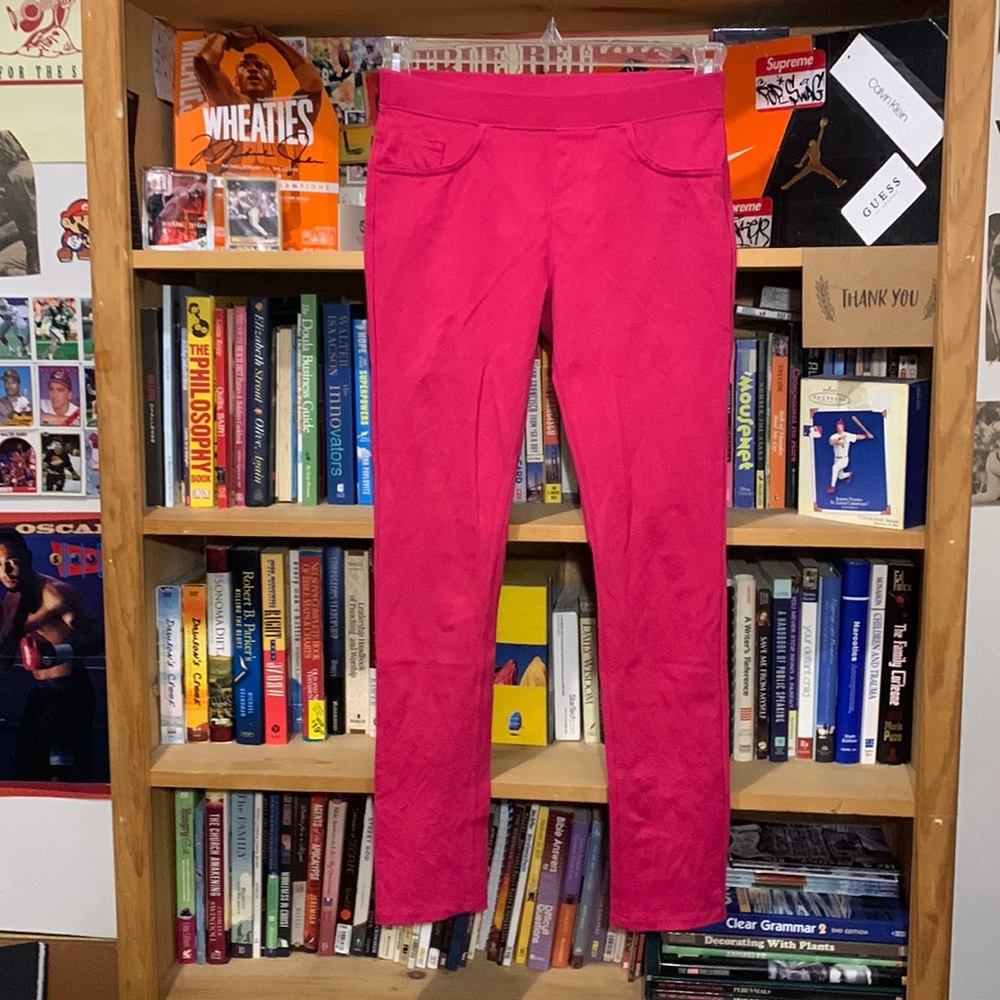 LANDS’ END-girls pink mid-rise stretch waistband pull on leggings